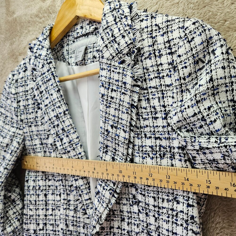 H&M Textured Tweed White Blue Weave Blazer Jacket Women's Size 4 - Picture 6 of 6